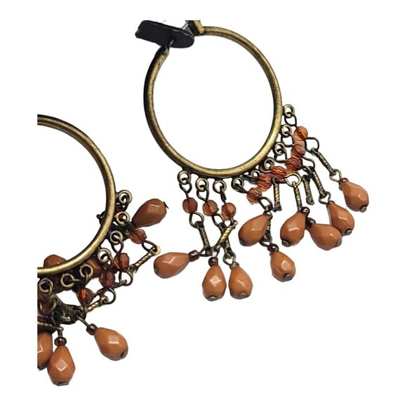 Darlene Group Modernist Dangle Earrings Amber Acrylic Bead Accents - Picture 4 of 4